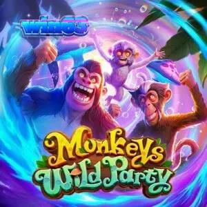 Isang madilim at misteryosong gubat na may temang Monkeys Wild Party slot.